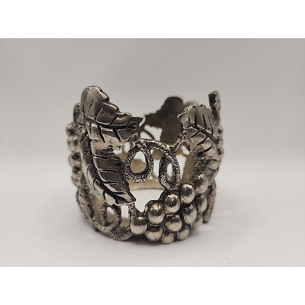Pewter Candle Holder with Grapes and Vines Design